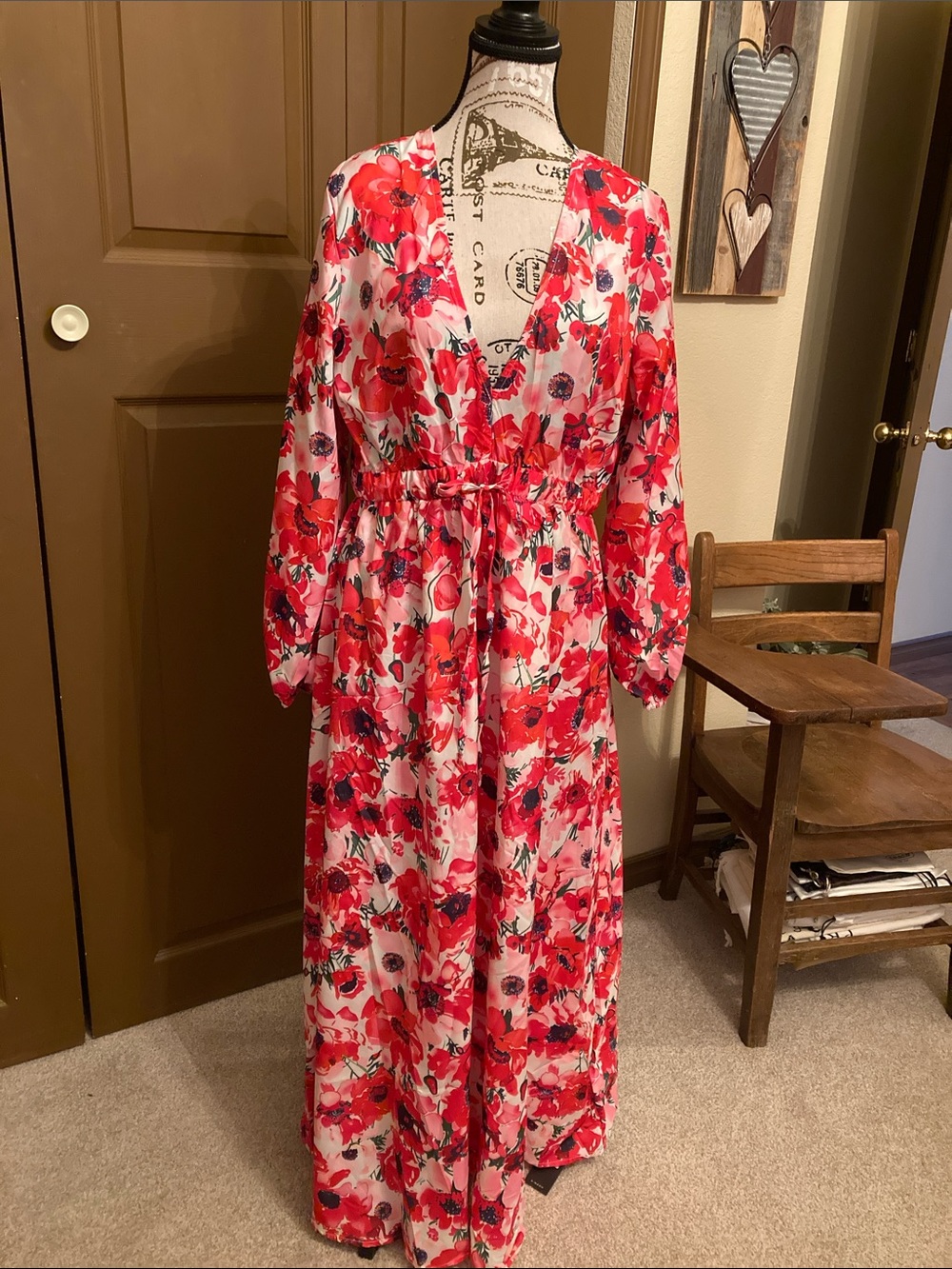 S.DEER Floral Long Sleeve Deep V Maxi Dress NWT